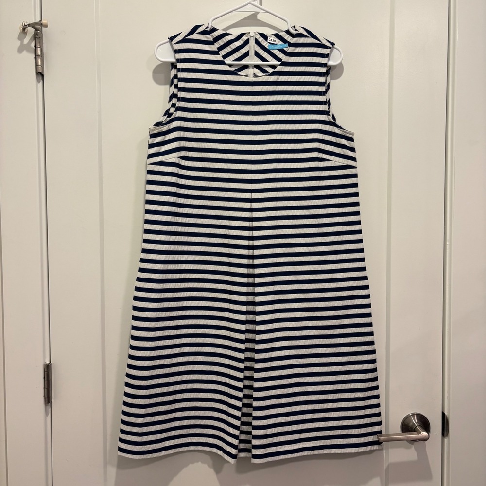 J. McLaughlin Womens Navy Blue White Striped Seersucker Shift Dress Size‎ Medium
